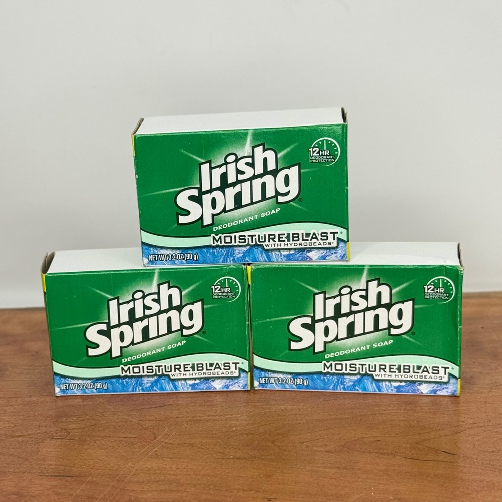 Lot of 3 Irish Spring Deodorant Soap Moisture Blast 3.2oz Bar Soap
